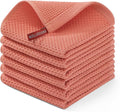Homaxy 100% Cotton Waffle Weave Kitchen Dish Cloths 6-Pack, Coral | 12 x 12 by Homaxy