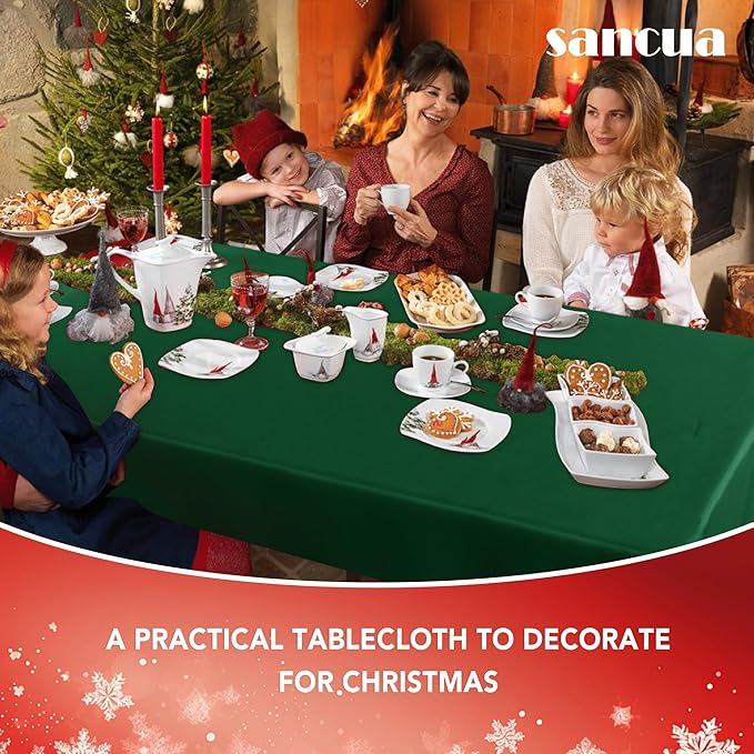 sancua 6 Pack Hunter Green Tablecloth 60 x 102 Inch, Rectangle 6 Feet Table Cloth - Stain and Wrinkle Resistant Washable Polyester Table Cover for Dining Tables, Buffet Parties and Camping