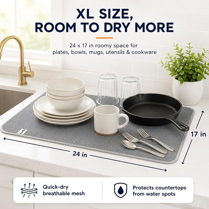 Dish Drying Mat 24 x 17 in, Large Microfiber Drying Mats, Absorbent Quick Dry - Image 4