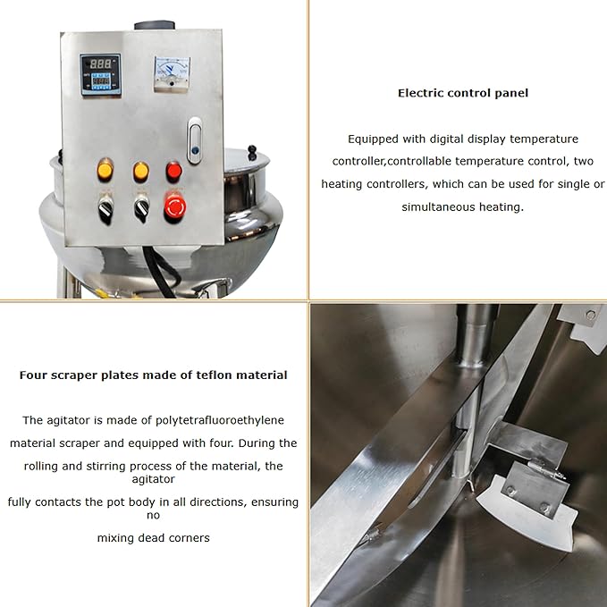 26Gal Vertical Jacketed Kettle Commercial Electric Tilting Stirring Jacketed Kettle with Stirrer Stainless Steel for Chili Sauce Jam Porridge 220V 60HZ 3-Phase 1.1KW