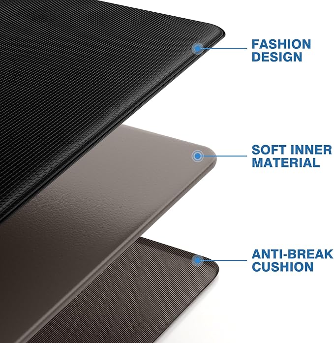 StepRite Kitchen Mats, 2PCS Kitchen Rugs, Cushioned Anti Fatigue Kitchen Mats for Floor, Non-Slip Standing Desk Mat, Waterproof Kitchen Rug Set for Kitchen, 20" x 32"+20" x 71"-0.47 inch Thick, Black