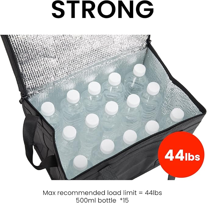 NZ home Insulated Cooler Bag and Food Warmer (Large, 2 pack) for Food Delivery & Grocery Shopping with Zippered Top, Black