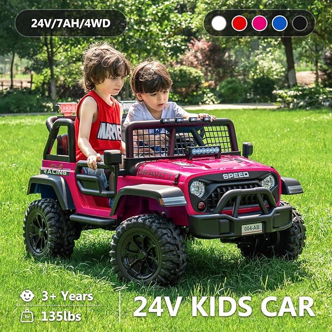 Sopbost 24V 7Ah 2 Seater Ride On Truck Ride On Toy for Big Kids Ride On Car with Remote Control Off-Road Electric Car with Shock Absorber, LED Lights, Bluetooth Music Player, EVA Tires, Pink