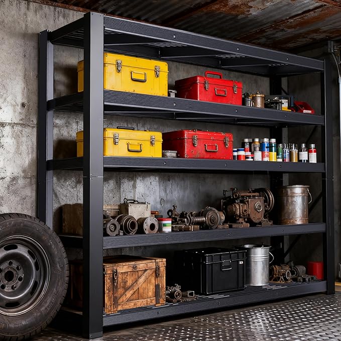 Heavy Duty Storage Shelves 24" D x 62" W x 72" H, 3050 lbs Metal Shelving Rack, Garage Storage Shelf, Estantes de Almacenamiento, Black Basement Shelving Unit, Adjustable Garage Rack