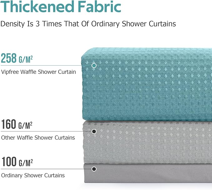 Vipfree 3 in 1 Shower Curtain Set, Waffle Shower Curtain and Liner Set - Image 4
