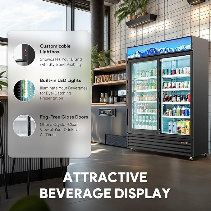 Wilprep Commercial Refrigerator, 37 cu. ft. Upright Beverage Display Refrigerator with LED Lighting, 52.4" Sliding Glass Door Merchandiser Fridge, ETL, ETL sanitation Listed