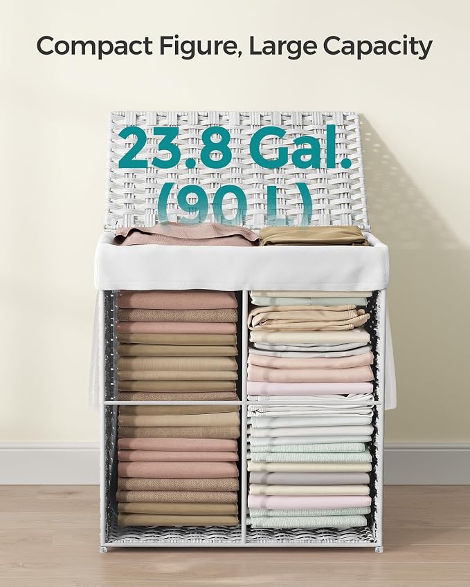 SONGMICS Laundry Hamper with Lid, 23.8 Gal Synthetic Rattan - Image 5