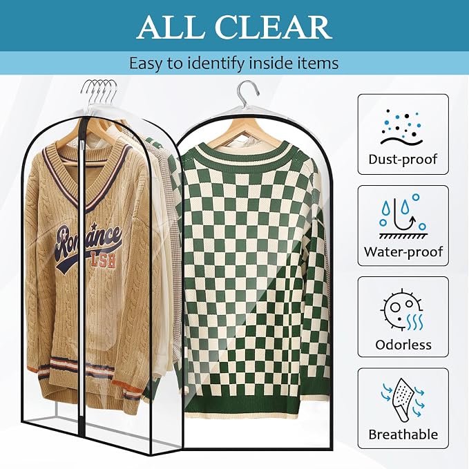40" All Clear Garment Bags for Hanging Clothes, Plastic Garment Covers - Image 3