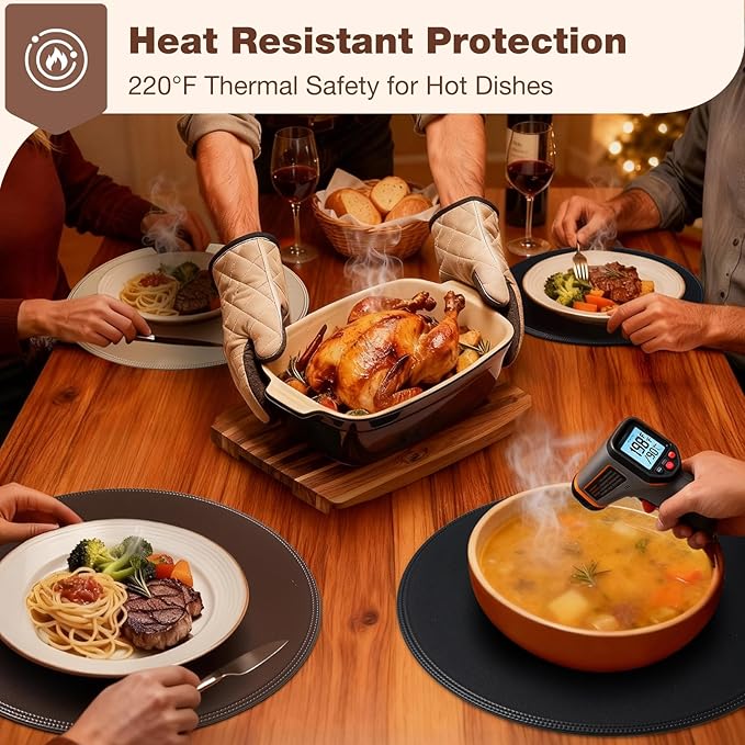 Round Vinyl Beige Placemats Set of 6, Faux Leather Waterproof Wipeable Heat Resistant Place Mats, Washable Table Mats for Halloween, Thanksgiving & Christmas Dinner (Beige)