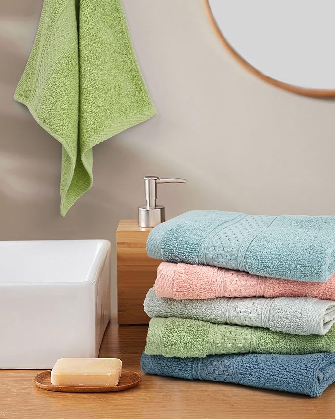 Cleanbear Pure Cotton Wash Cloths Face Cloths, 6 Colors, 13 x 13 Inches | - Image 7