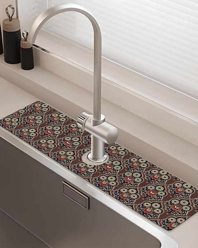 Patterned Sink Faucet Mat Kitchen Splash Guard Super Absorbent Drying Mat by BnhjsdwTablecloth