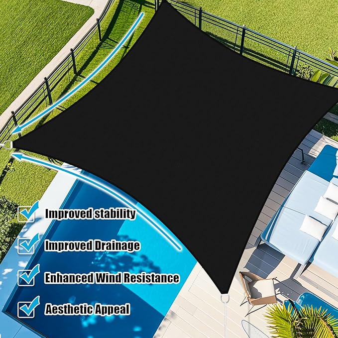 Amagenix Sun Shade Sail 8'X15' Curved Edge Outdoor Shade Canopy Black Breathable 95% UV Block Shade Cloth for Patio Garden Backyard (We Make Custom Size)