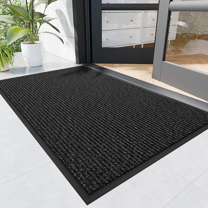 Front Door Mat, 6' x 4' Heavy Duty Indoor Outdoor Door Mat Entrance, Commercial Welcome Mats, Stain and Fade Resistant, Durable Rubber Backing, Low Profile Entry Mat for Patio, Black Stripe