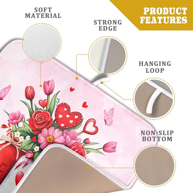 Rose Vase Dish Drying Mat 16x18 inch Romantic Floral Washable Absorbent Dish - Image 4