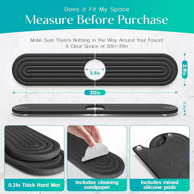 Stone Faucet Mat for Kitchen Sink – Diatomite Fast-Drying Stone Tray, Faucet - Image 4
