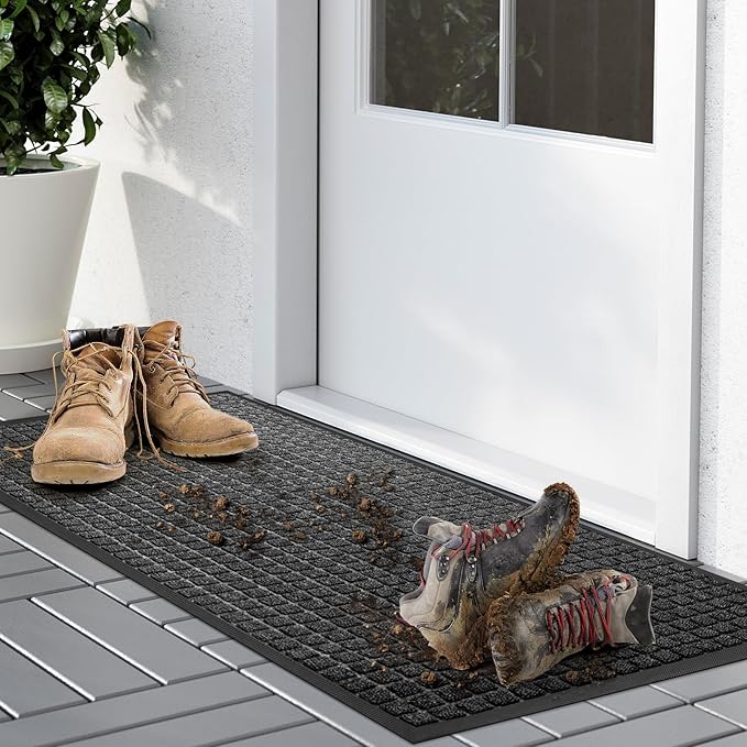 Kuyal Front Door Mat, 2'*3' Door Mat for Inside Outside Entrance,Waterproof Welcome Mats with Non-Slip Backing, Indoor Outdoor Entryway, Commercial Floor Mats, Durable & Easy to Clean, Dark Gray