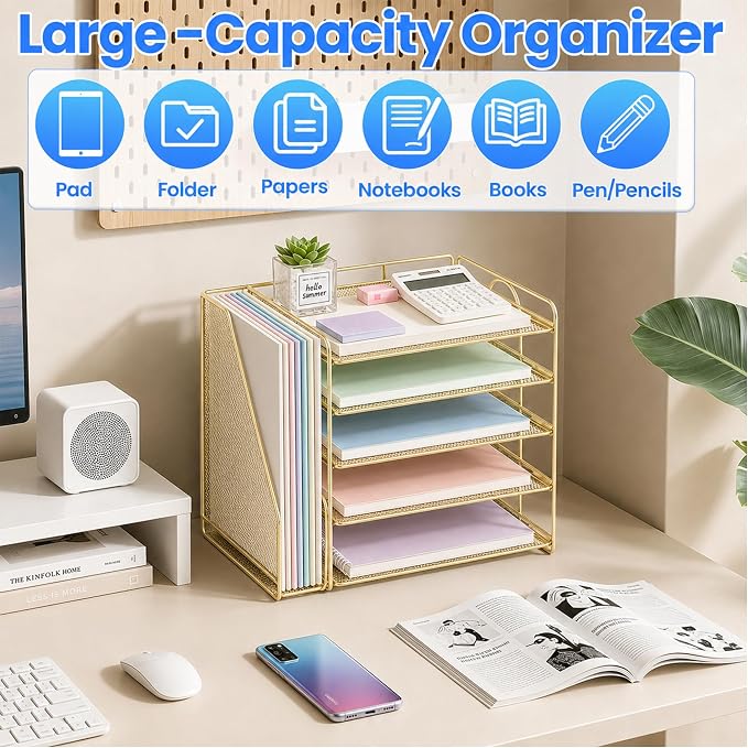 OPNICE Desk Organizer, 5-Tier Paper Organizer Letter Tray, Office Desk - Image 4