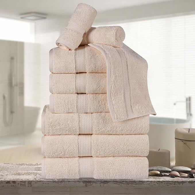 Superior Egyptian Cotton 800 GSM Plush & Absorbent, 9 Piece Set, Cream | Quick by SUPERIOR