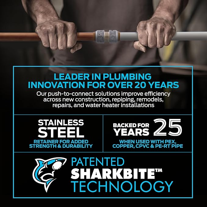 SharkBite Max 3/4 Inch Coupling, Push to Connect Brass Plumbing Fitting, PEX Pipe, Copper, CPVC, PE-RT, HDPE, UR016A