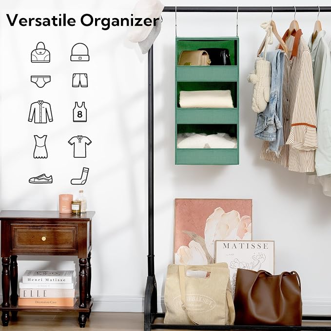 GRANNY SAYS 3-Shelf Hanging Closet Organizer, Foldable Storage, Dark Green | 33 - Image 4