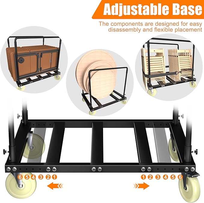 Utility Folding Table Cart, Heavy Duty Table Dolly with Swivel Wheels, Black Panel Cart for Drywall, Lumber, Mattress, Warehouse, Party Events, Grage, Home, Hotel