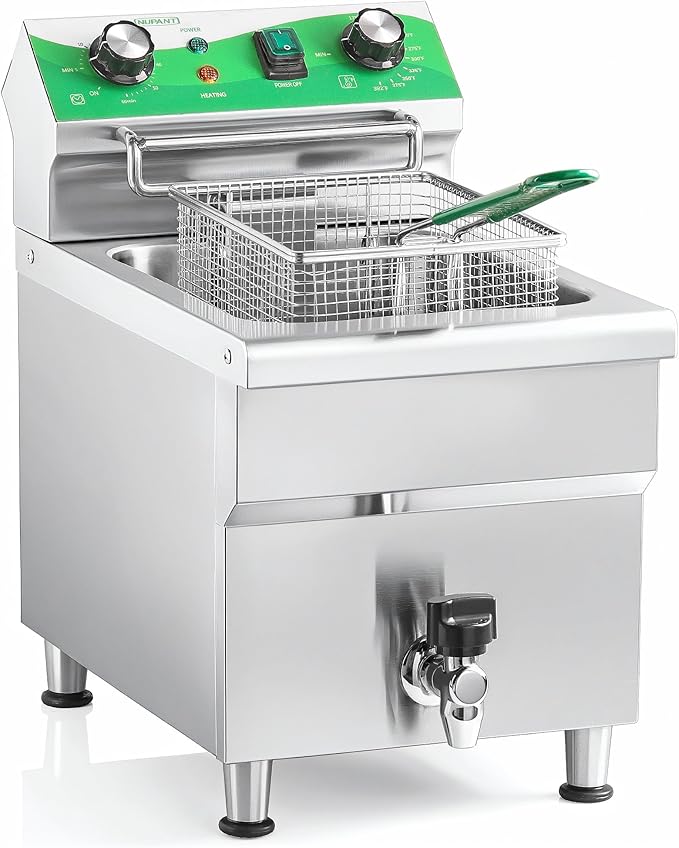 12.7 QT Commercial Fryer Electric Deep Fryer with Basket and Lid,Commercial Deep Fryer with Oil Filtration and Timer, Stainless Steel DEEP FRYER Countertop Fryer for Home Restaurant 110V/1750W