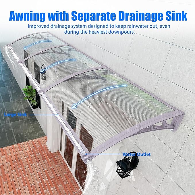 Awning for Door Entrance,40x120 Inches Awnings for Doors with Separate Drainage,Front Door Awning Exterior,Polycarbonate UV, Rain, and Snow Protection for Porch,Patio,Window,Deck