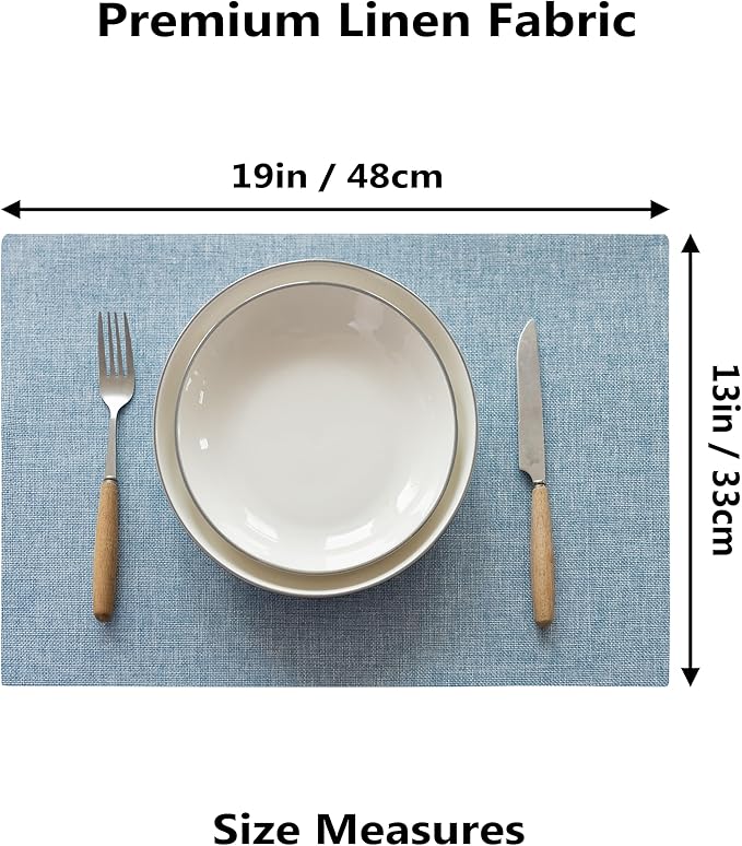 Demetex Blue Placemats Set of 6 Heat Resistant Farmhouse Burlap Placemats Washable Cloth Place Mat Dining Table Plate Mats for Kitchen Table Decor, Blue