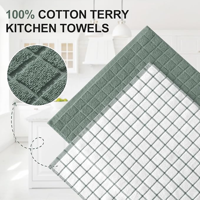 Homaxy Large Premium Cotton Kitchen Towels 16"x 28", 8 Pack, Sage Green - Image 2