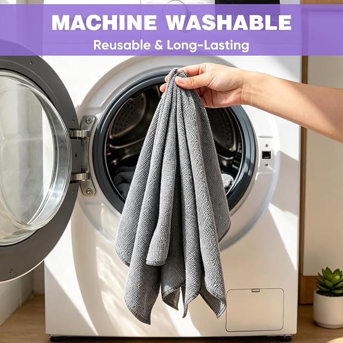 TEAWOO 10 PCS Grey Microfiber Cleaning Cloths, Car Towels, Kitchen Towels - Image 6