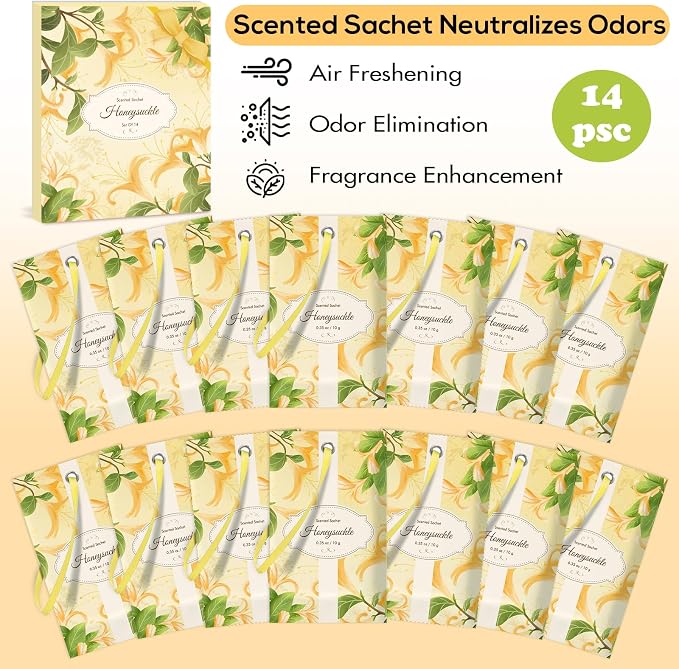 SCENTORINI Scented Sachets for Drawer and Closet, Honeysuckle Scent 14 Pack - Image 3
