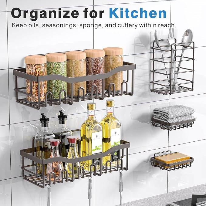 5-Pack Shower Caddy, No Drill Adhesive Shower Organizer, Rustproof Stainless - Image 6