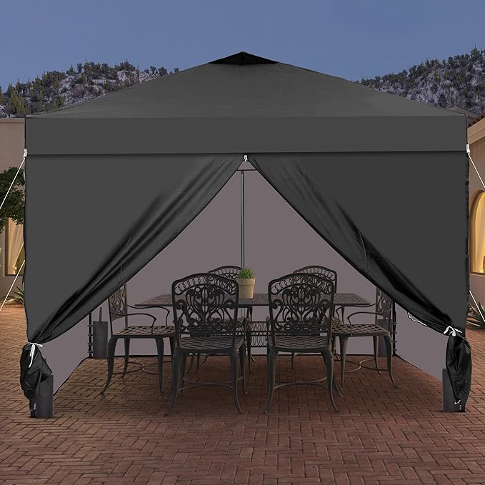 Saemoza 12x12 Pop Up Canopy Tent with One Push Setup, Portable Sun Shade Tent, Instant Easy Up Canopy with 4-Sidewalls & Wheeled Bag, Outdoor Fldable Gazebo with Vent Top, Black.