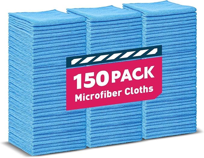 TEAWOO Blue Microfiber Towels Bulk-150 Pack, Cleaning Cloths | Microfiber Towels by TEAWOO
