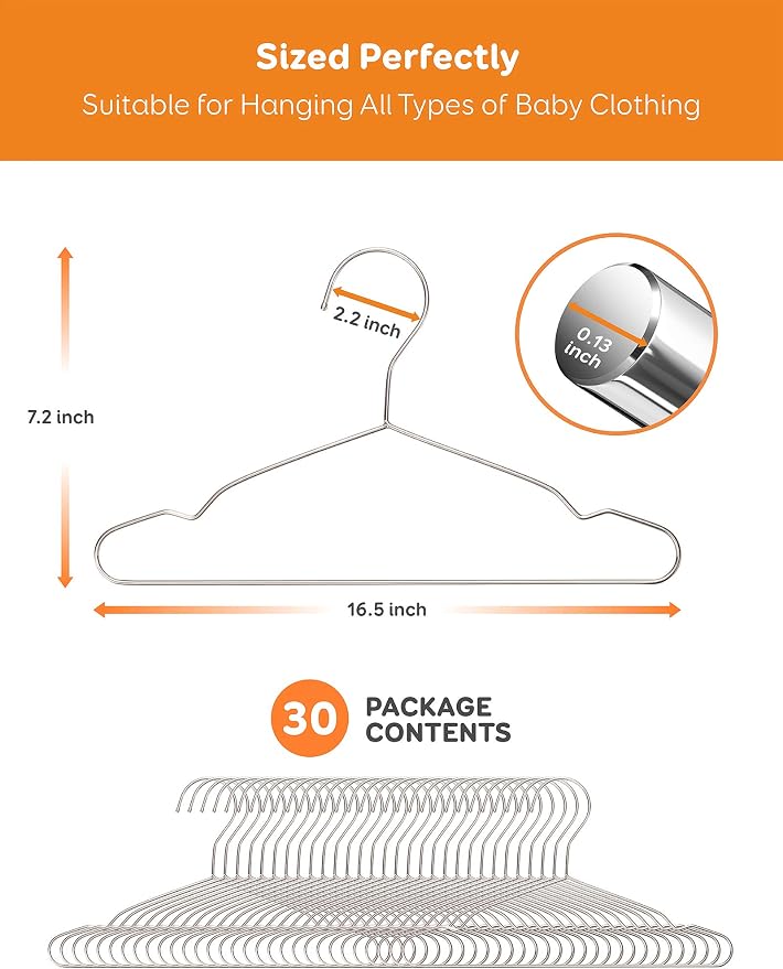 Baby Hangers, 50 Pack Stainless Steel 12.6 Inch Heavy Duty Non-Slip Space - Image 7