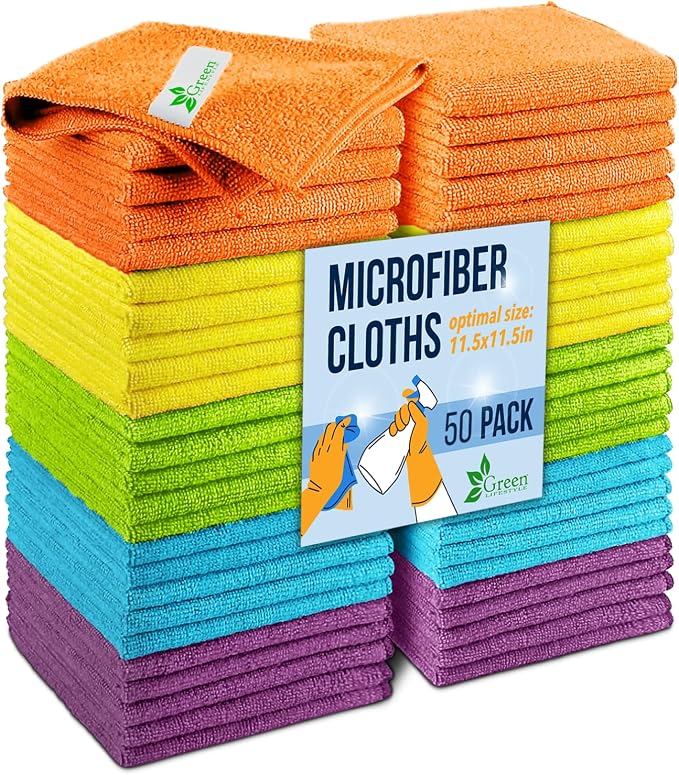 GREEN LIFESTYLE Microfiber Cleaning Cloth 11.5" x 11.5" 50 Pack by GreenLifeStyle