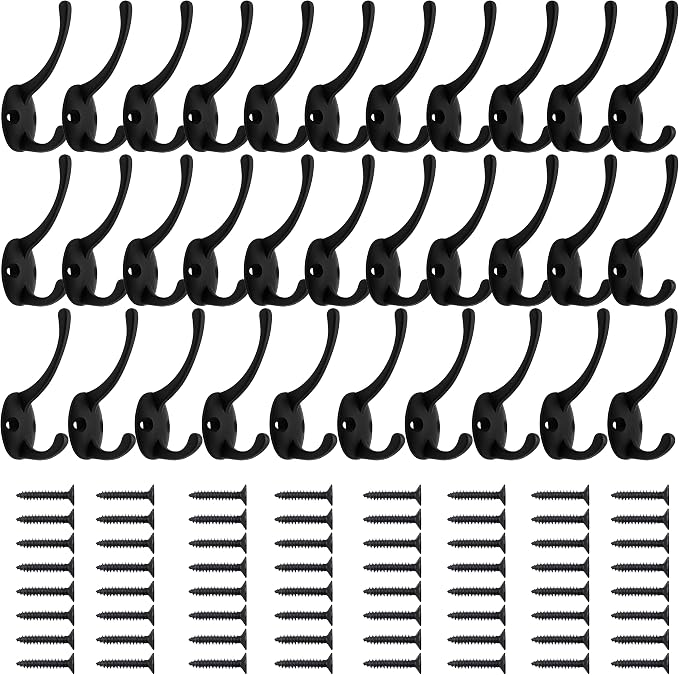 IBosins 32 Pack Black Double Coat Hooks Wall Mounted - Image 2