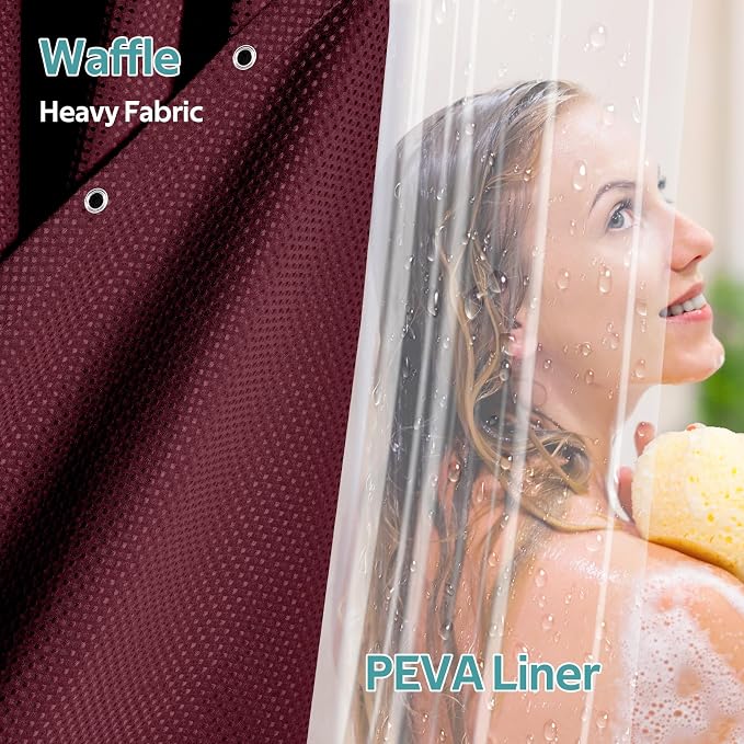 Vipfree 3 in 1 Shower Curtain Set, Waffle Shower Curtain and Liner Set - Image 3