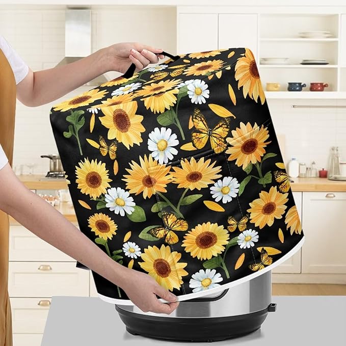 Flashideas Sunflower Butterfly Pressure Cooker Cover with Storage Pocket Compatible with 8 10 Quart Instant Pot, Durable Rice Cooker Air Fryer Accessories, Waterproof Kitchen Appliances Dust Cover