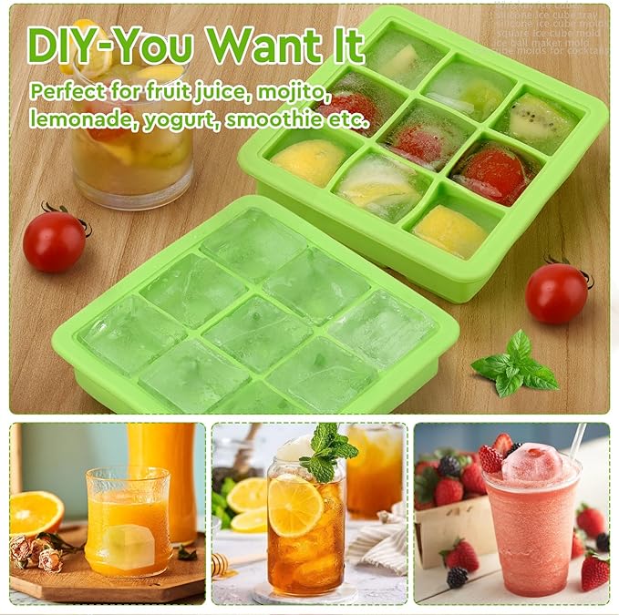 Ice Cube Tray with Lid (9X2 Pcs), Small Ice Cube Trays, Silicone Ice Cube Trays for Freezer, Mini Square Ice Cube Mold for Ice Coffee, Drinks, Whiskey, Cocktail, Bourbon, Baby Food