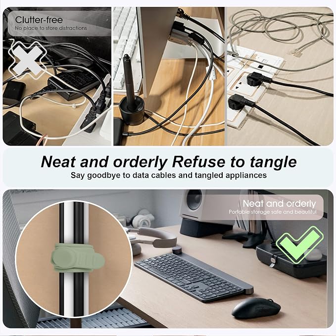 Silicone Cable Ties, Cord Organizer Cable Management, 2Sizes-Green | Reusable - Image 3