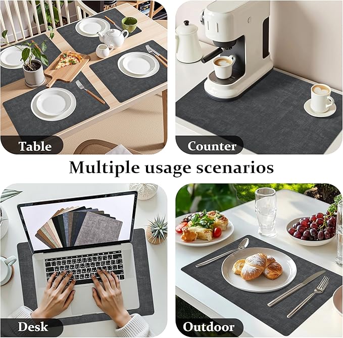 FROMHEART Faux Leather Placemats Set of 8–Waterproof,Heat/Oil Stain-Resistant PU Table Mat–Reversible,Non-Slip,Easy to Clean Place Mats for Kitchen,Dining,Indoor/Outdoor,(Dark Grey,11.8" x 17")