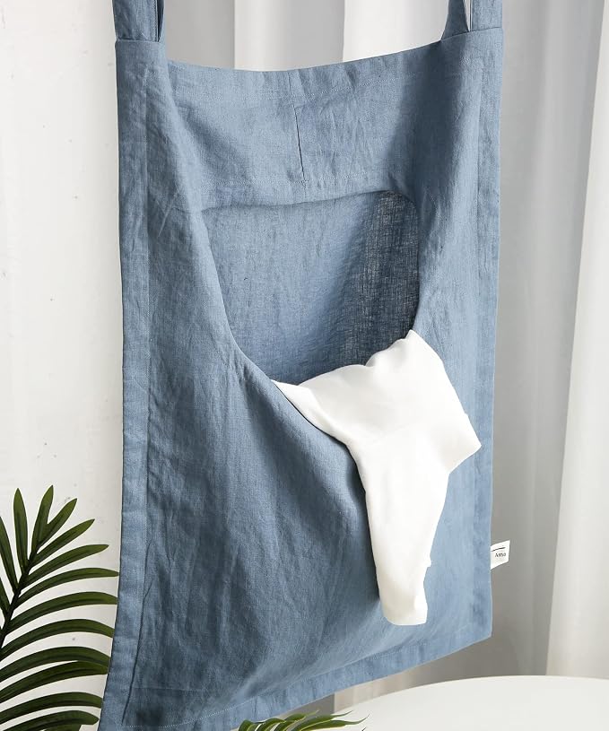 Amazhiyu 100% Linen Door Hanging Laundry Hamper Bag, 19x27 Inches - Image 3