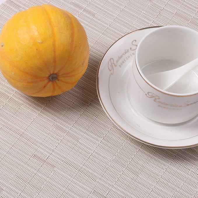 SHACOS Small Round Table Placemats Set of 5 Wedge Shaped Place Mat with Centerpiece Round Mat Heat Resistant Table Mats Washable (5, Beige)