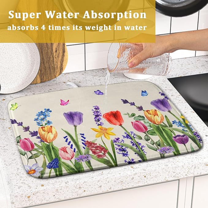 Spring Summer Colorful Flower Dish Drying Mat 16x18 Inch Spring Wildflowers - Image 7