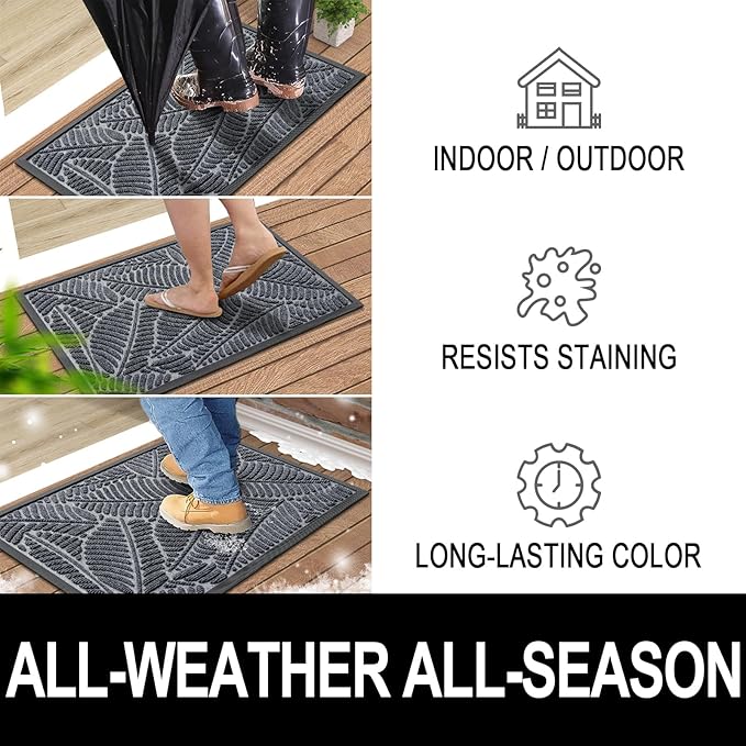 Colorxy Waterproof Doormat, Sturdy Natural Rubber Front Indoor Mat, Non Slip Low Profile Indoor Outdoor Door Mats, Stain and Fade Resistant Floor Mat, Easy Clean Patio Entrance Mat, 59''x36'', Grey
