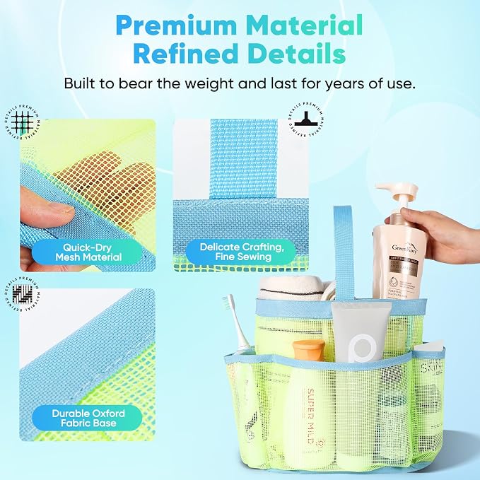 EUDELE Mesh Shower Caddy Portable, 8-Pocket Large Capacity, Quick Dry, Easy - Image 5