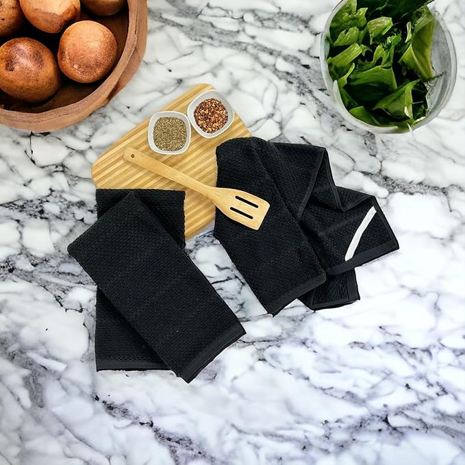 Black Kitchen Hand Dish Towels, 100% Cotton - Image 5