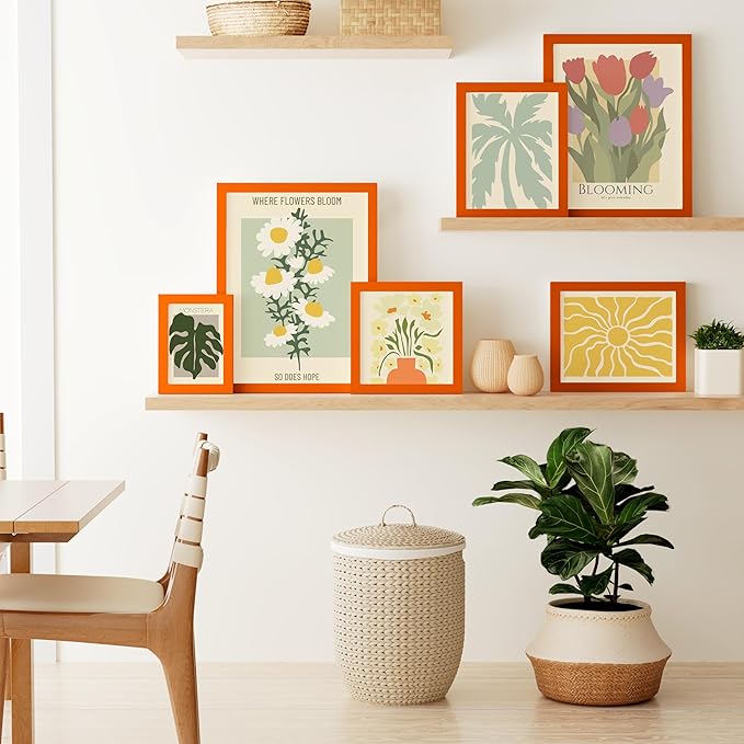 Vittanly 12x16 Picture Frame, Solid Wood Frame with Plexiglass, Includes 8.5x11 Mat, Wall Hanging for Photos, Home Decor, Orange, 1 Pack