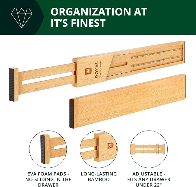 Bamboo Drawer Dividers Organizers, Adjustable Drawer Separator Splitters - Image 8